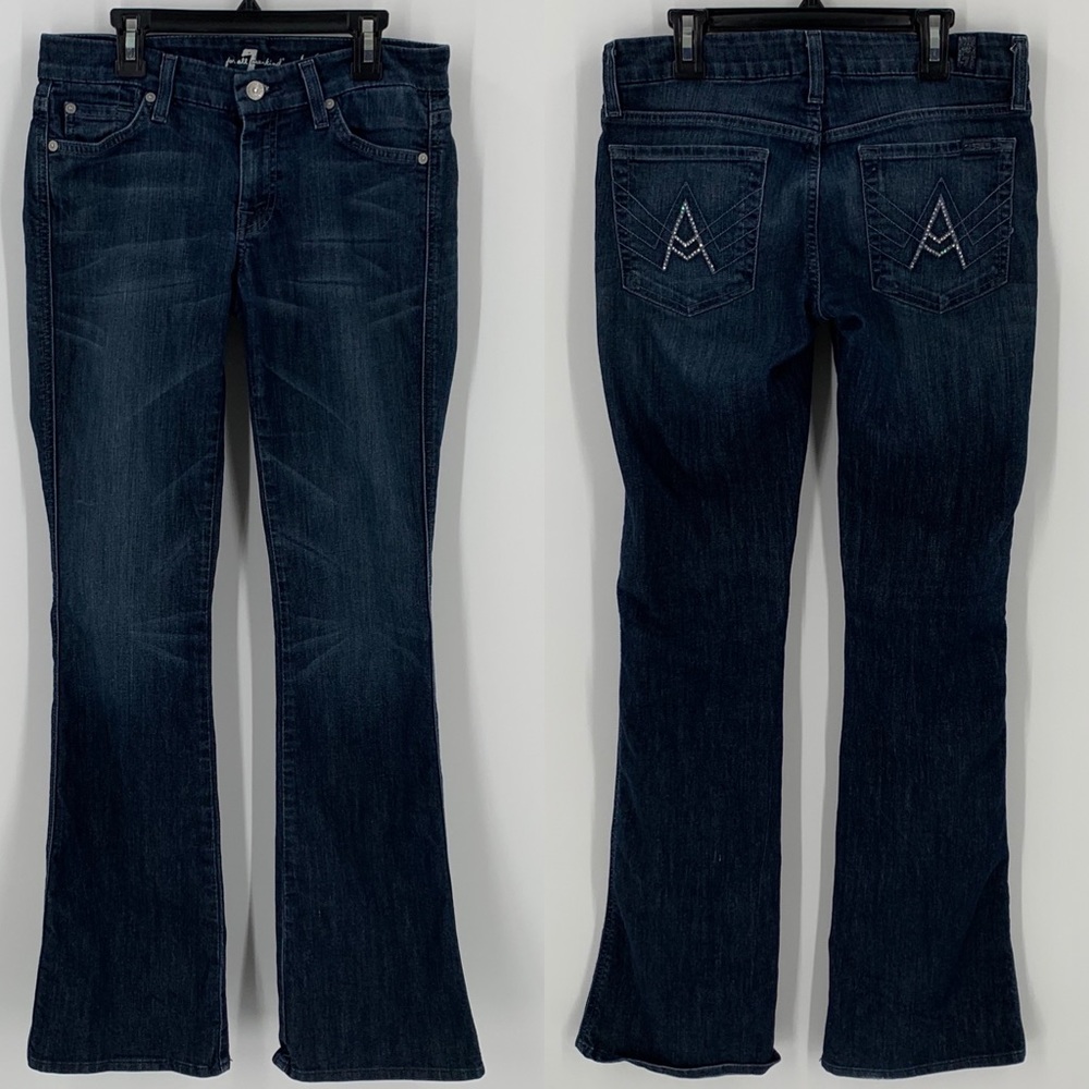 7FAM “A” Rhinestone Pocket Bootcut Jeans